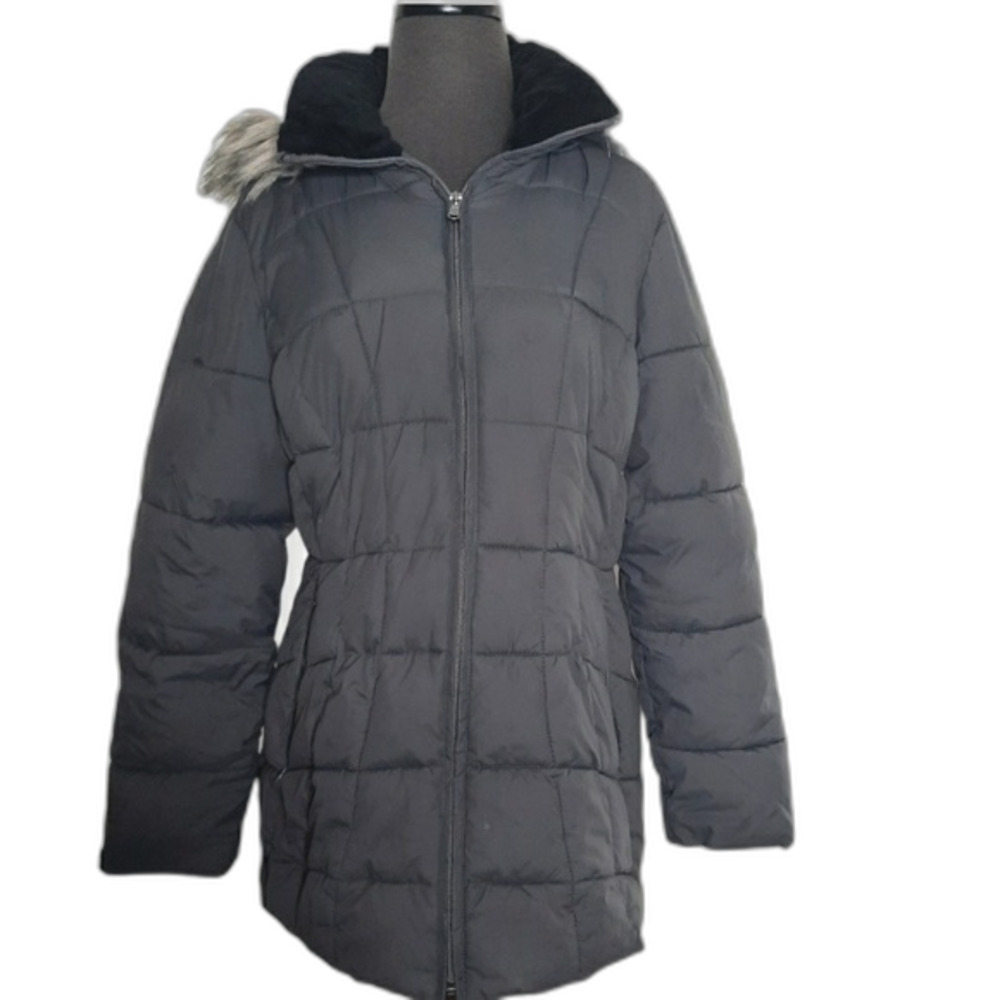 a.n.a Faux Fur Trimmed Puffer Coat Gray Size Medium